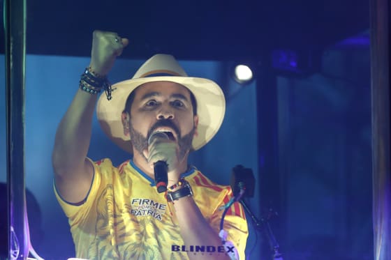 The far-right candidate Abelardo de la Espriella speaks at the closing of his campaign in Buga, Colombia, 14 June 2026. EFE/ Ernesto Guzman Jr