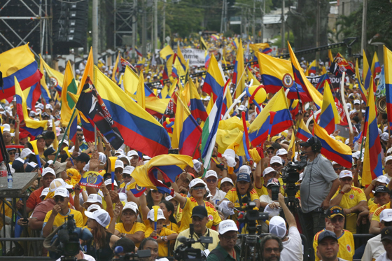 Supporters of far-right candidate Abelardo de la Espriella participate in the closing campaign event in Buga, Colombia 14 June 2026. EFE/Ernesto Guzman