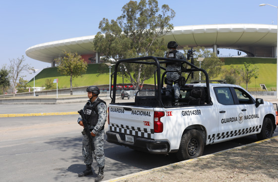 (FILE). - Members of the National Guard stand guard outside Akron Stadium March 1, 2025 in Guadalajara, Jalisco (Mexico), one week after the military operation in which Nemesio Oseguera Cervantes, El Mencho, leader of the Jalisco New Generation Cartel (CJNG) and one of the most wanted drug lords in Mexico and the United States, was killed. EFE/Francisco Guasco