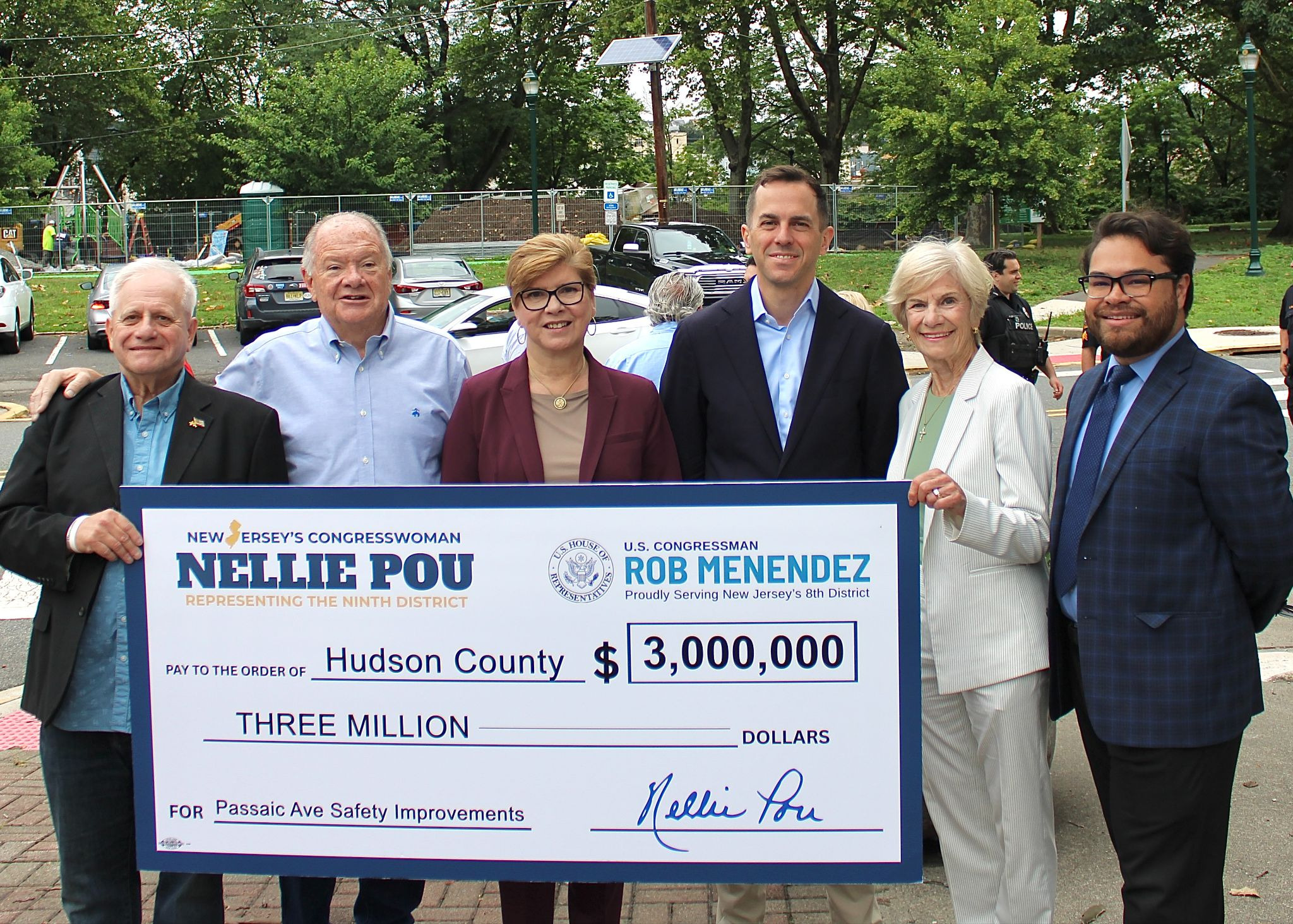 Kearny, New Jersey.- Photo by Raven Calloway (l-r) Kearny Fourth Ward Councilman Gerald Ficeto; Hudson County Executive Craig Guy; 9th District US Congresswoman Nellie Pou; 8th District US Congressman Rob Menendez, Kearny Mayor Carol Jean Doyle and Kearny First Ward Councilman George Zapata.