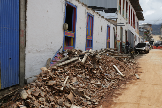 A photograph taken on Saturday in El Cairo, Colombia, showing an area affected by Monday's 7.4-magnitude earthquake. Aug. 15, 2026.-EFE/ Carlos Ortega