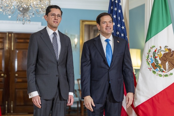US Secretary of State Marco Rubio (R) meets with Mexican Foreign Secretary Roberto Velasco at the Department of State in Washington, DC, US. Aug. 26, 2026. EFE/EPA/SHAWN THEW