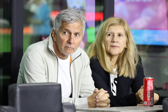 FILE) Lionel Messi's parents, Jorge Messi (L) and Celia Cuccittini (R), attend a Major League Soccer match between Inter Miami and New York City Football Club in Chase stadium in Fort Lauderdale, United States. EFE/ Giorgio Viera