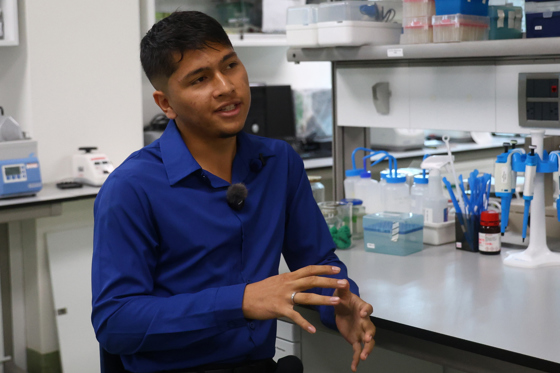 Photograph taken on August 28, 2026, showing Isaac Almanza, who participated in the project during his final year of high school, speaking during an interview with EFE at the laboratories of the Institute of Scientific Research and High Technology Services of Panama (Indicasat-AIP) in Panama City, Panama. EFE/Carlos Lemos