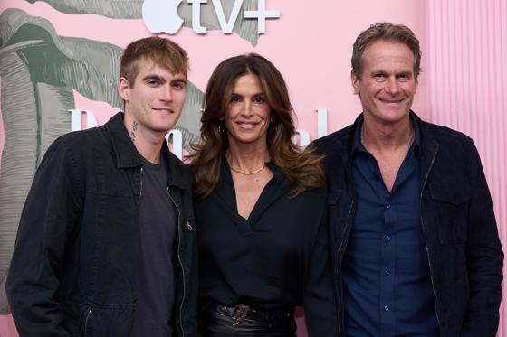Presley Gerber (L), Cindy Crawford (C), and Rande Gerber (R) attend the premiere of 'Palm Royale' at the Samuel Goldwyn Theatre in Beverly Hills, California, USA, 14 March 2024. EFE-EPA/ALLISON DINNER/FILE