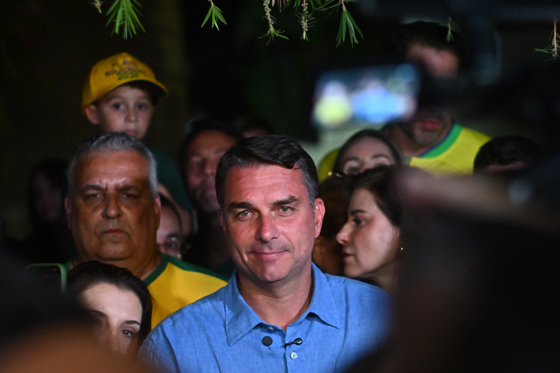 Brazilian Senator Flávio Bolsonaro makes statements after learning the official results of the elections, in which he won in the first round, and said that Brazil wants change, in Brasilia, Brazil, 04 September 2026. EFE/Andre Borges