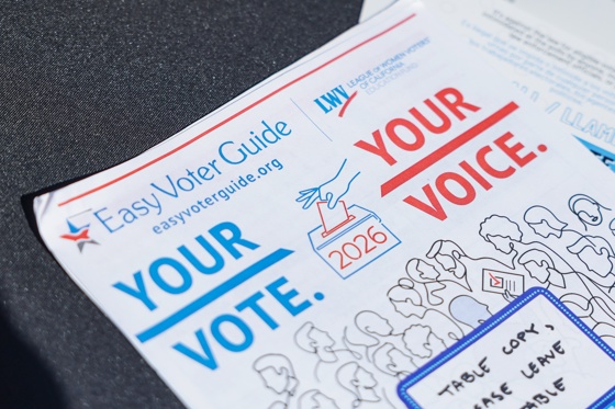A voter guide is given by participants for the Move the Vote: Koreatown Walk-to-the-Polls Festival at Seoul International Park in Los Angeles, California, USA, 24 October 2026. EFE/EPA/CHRIS TORRES