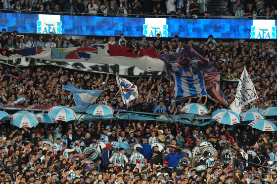 Argentine fans attend an international friendly match between Argentina and Benin on Tuesday at the Monumental Stadium in Buenos Aires, Argentina. Oct. 06, 2026. EFE/ Adán González